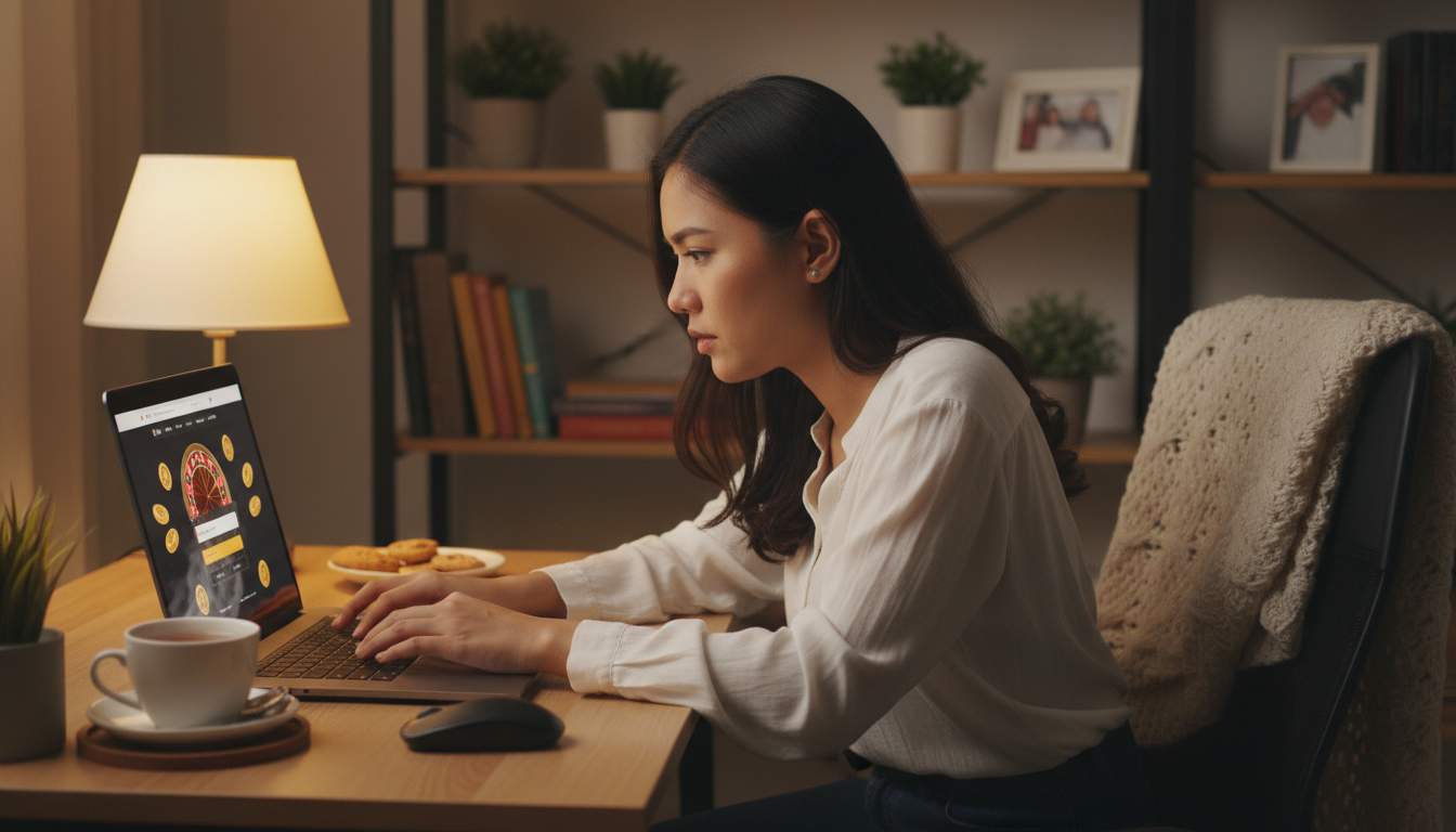 Woman logging into casino account